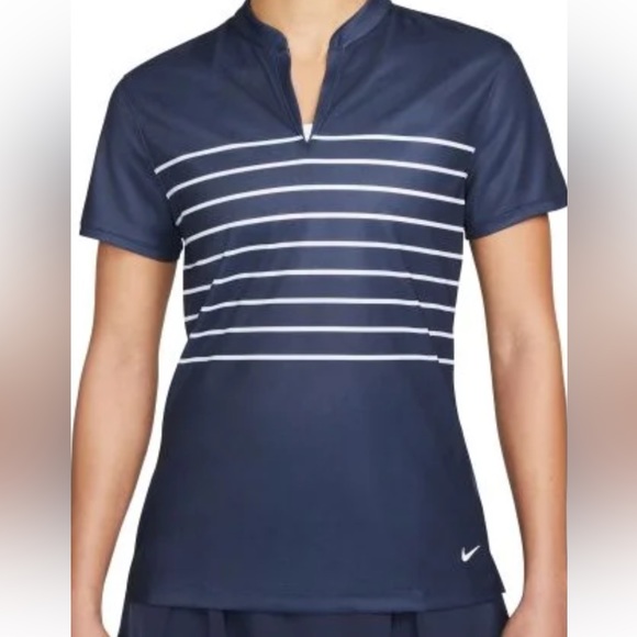 Nike Women’s Navy Blue Dri-fit Striped Polo in Size Large - Picture 1 of 3